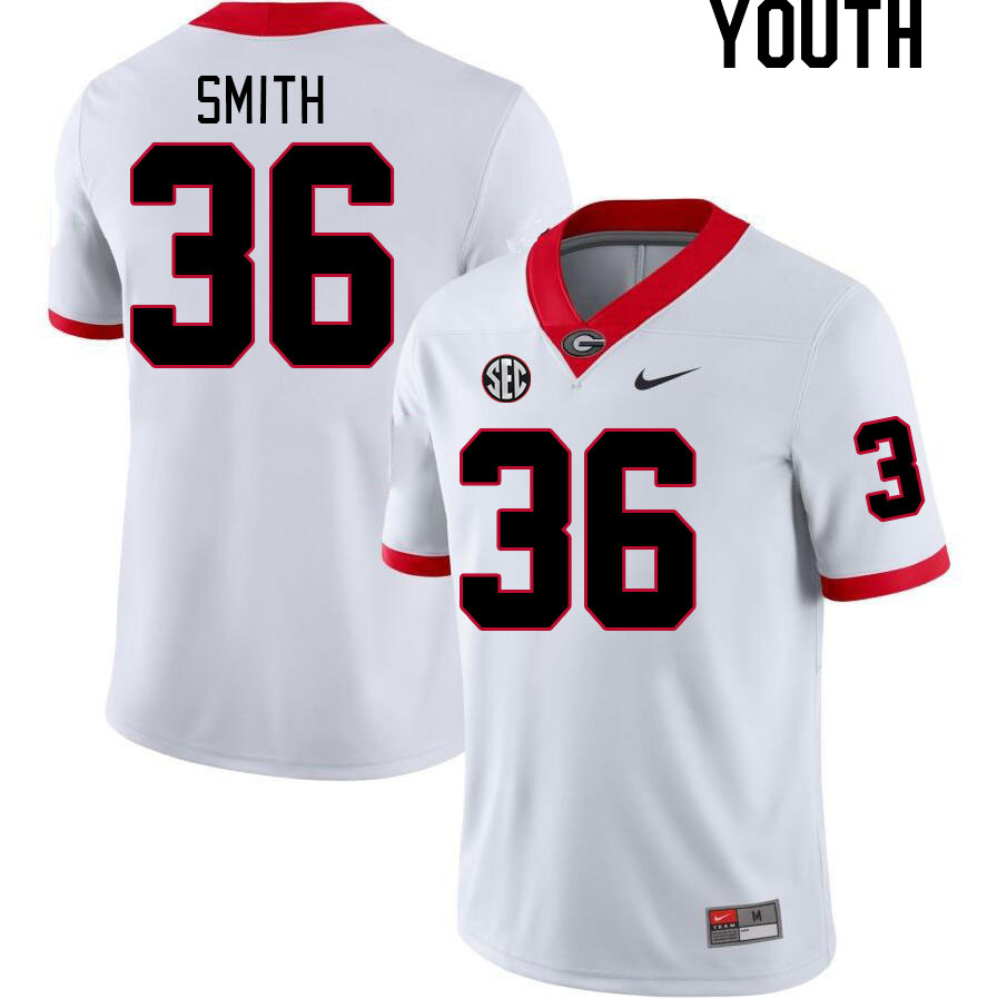 Georgia Bulldogs Youth Colby Smith #36 White Stitched College UGA Football Jersey 23CO018ZO